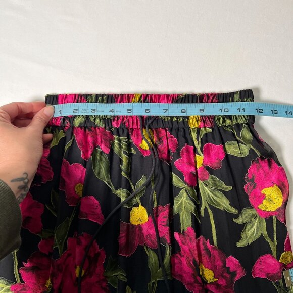 NWT Alice + Olivia Elza Godet Silk Maxi Skirt Black Pink California Poppy 0 - Picture 7 of 16